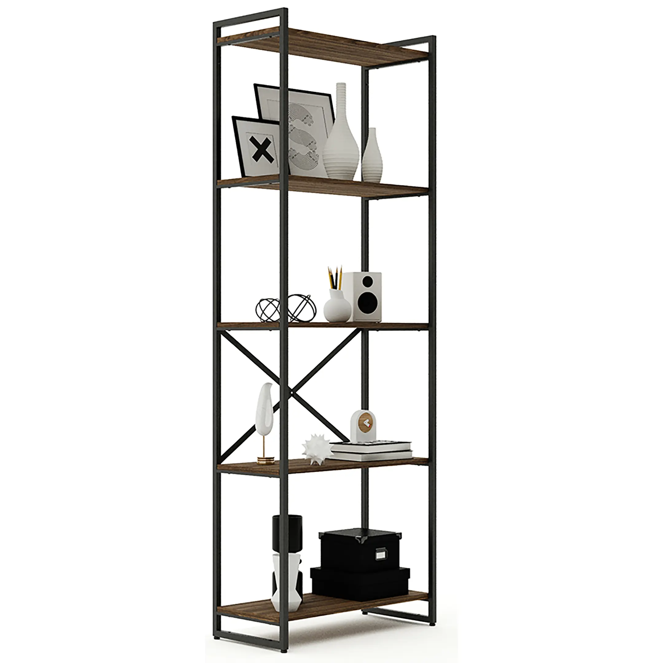 стеллаж gutta 1960х690х340 (5 полок) каркас чёрный, настил коричневый