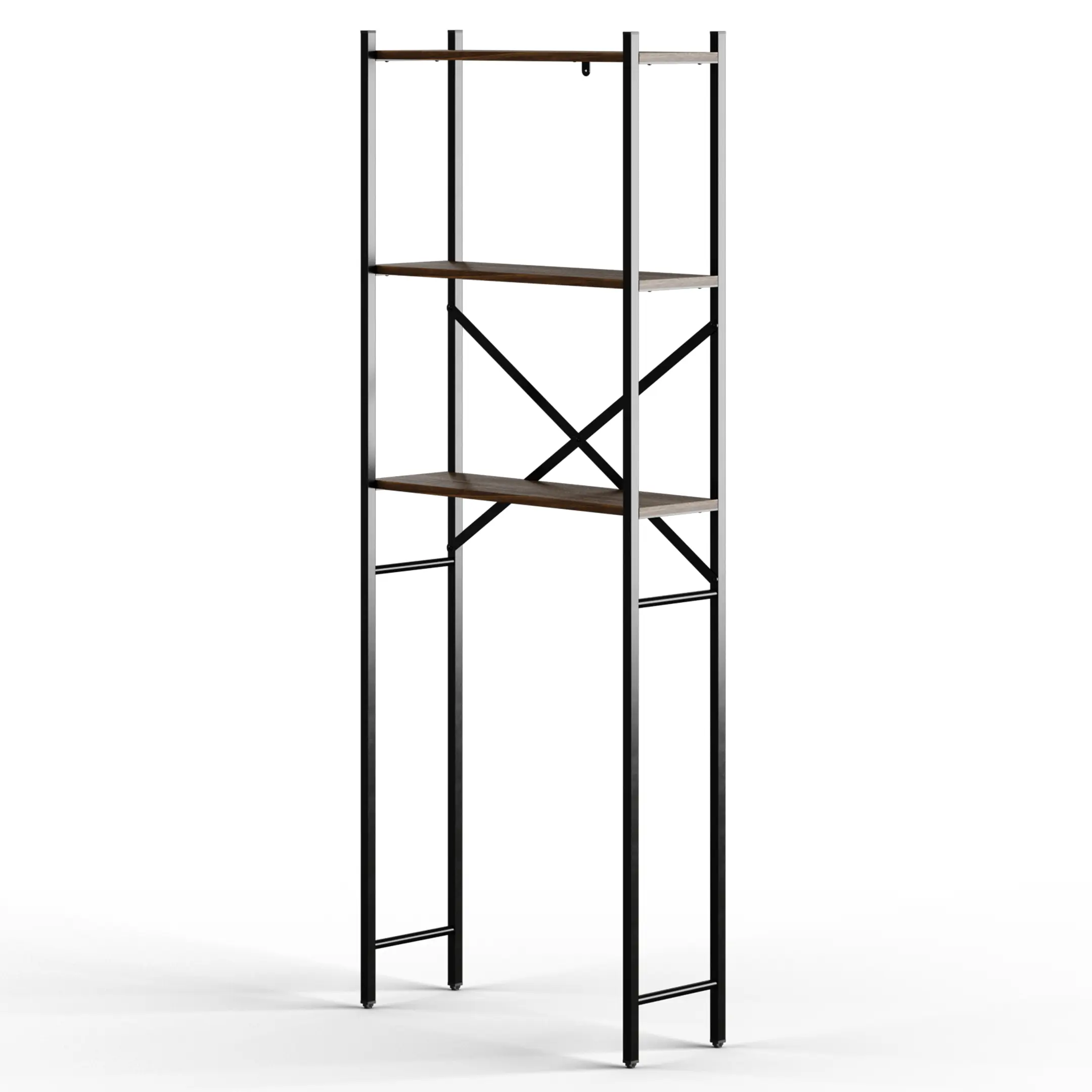 стеллаж для ванной комнаты gutta 1800х690х250 (3 полки) каркас чёрный, настил коричневый