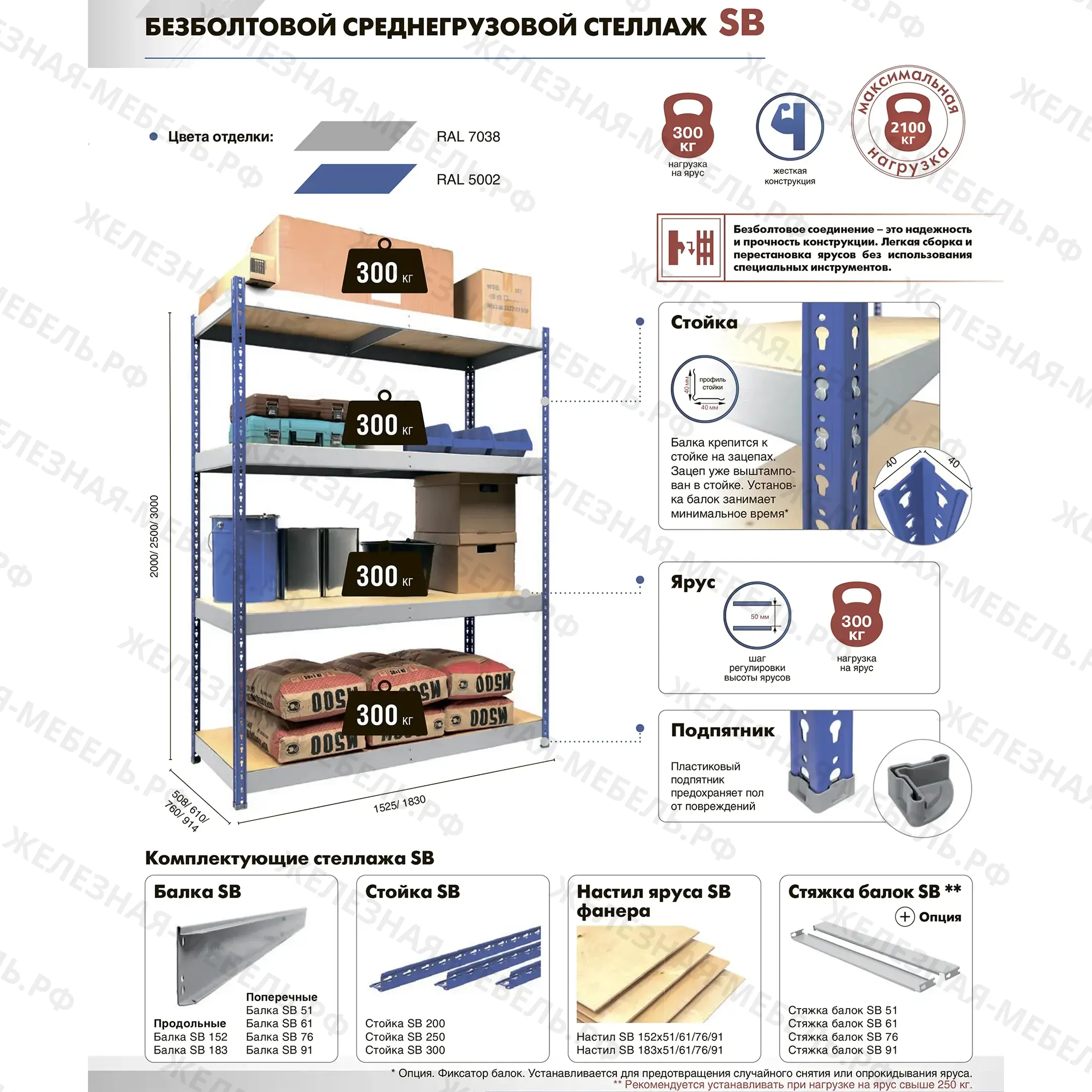стеллаж sb 2000х1520х610 (4 яруса с настилом из фанеры)