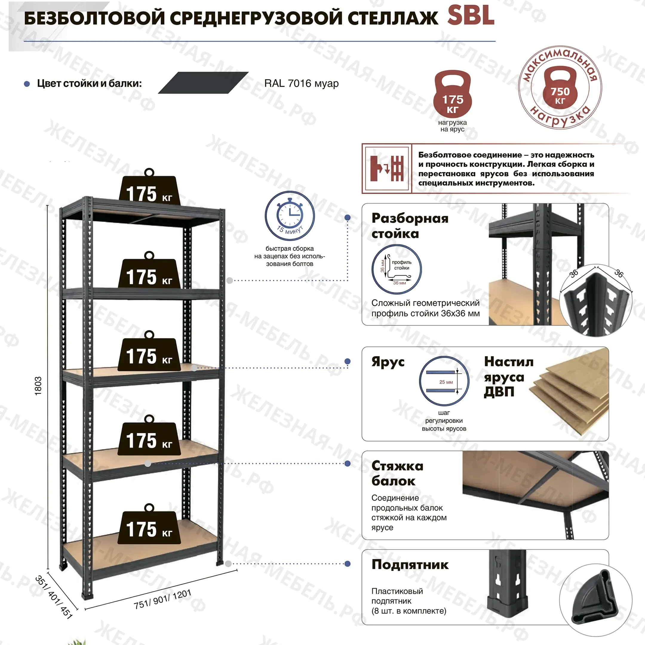 стеллаж sbl 180kd/90x40/5