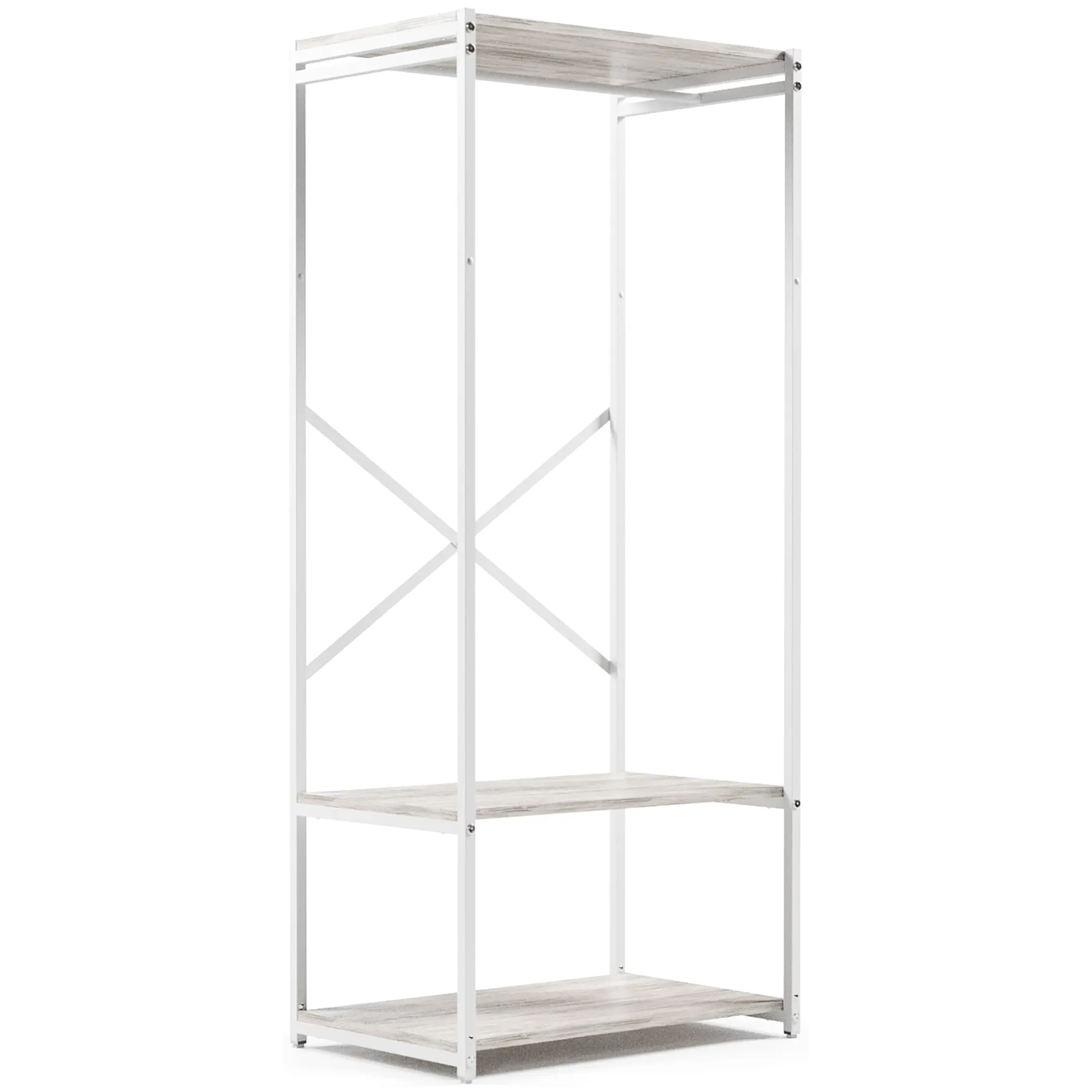 стеллаж gutta 1600х690х450 (3 полки, перекладина для одежды) каркас белый, настил патина