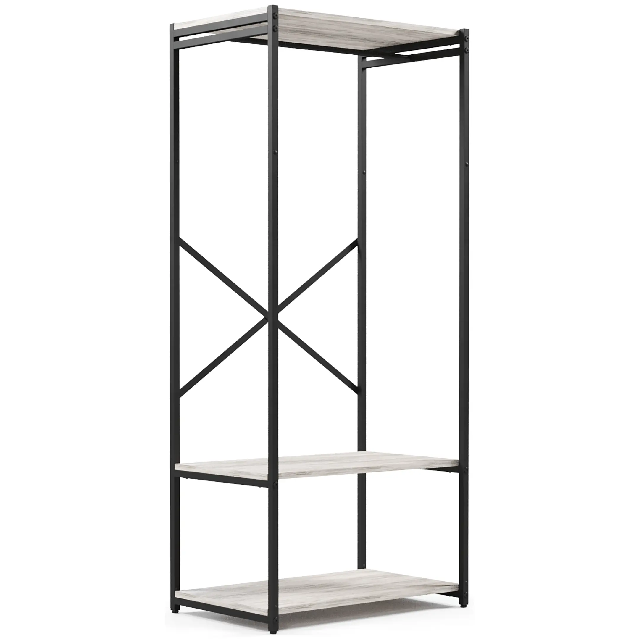 стеллаж gutta 1600х690х450 (3 полки, перекладина для одежды) каркас чёрный, настил патина