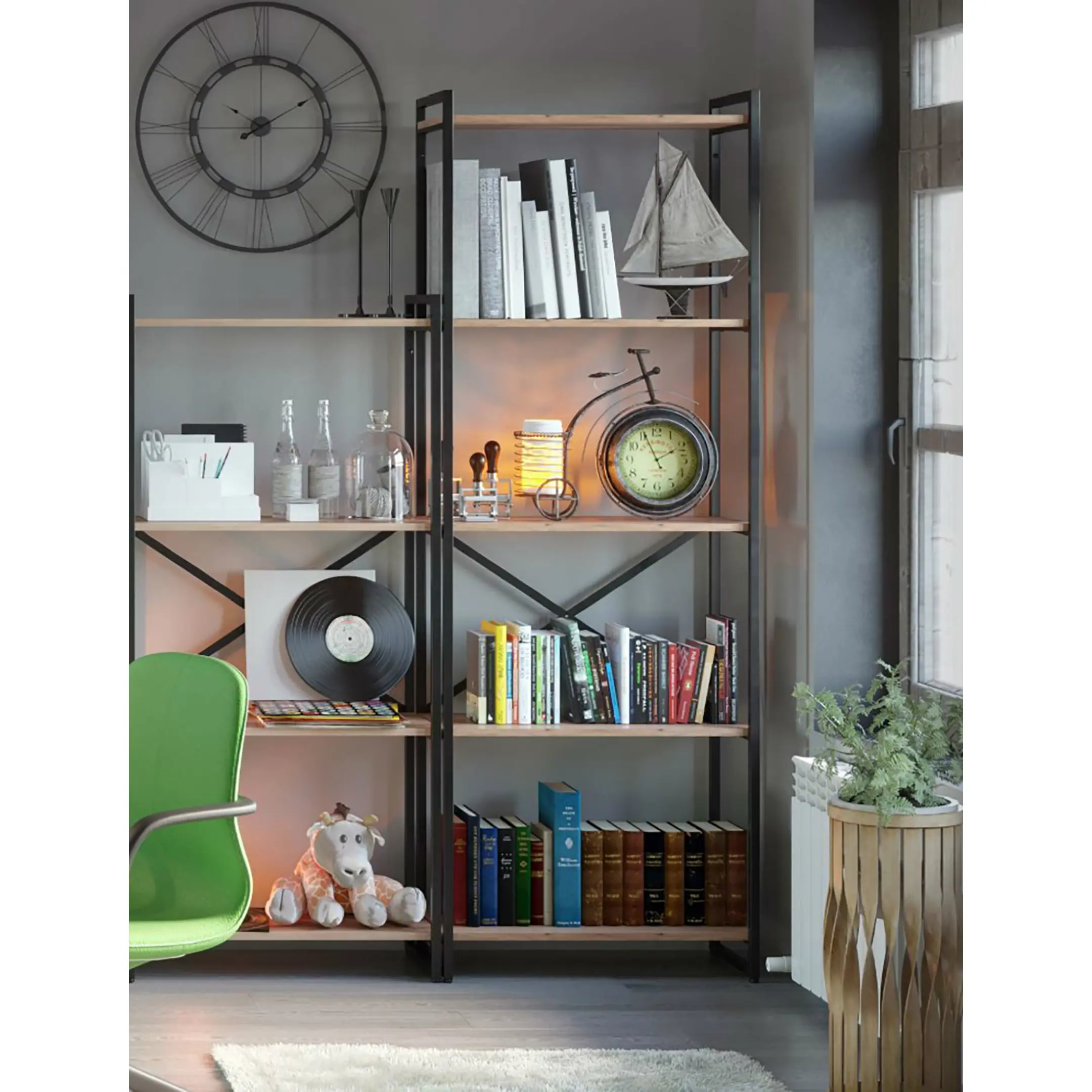 стеллаж gutta 1960х690х340 (5 полок) каркас чёрный, настил коричневый