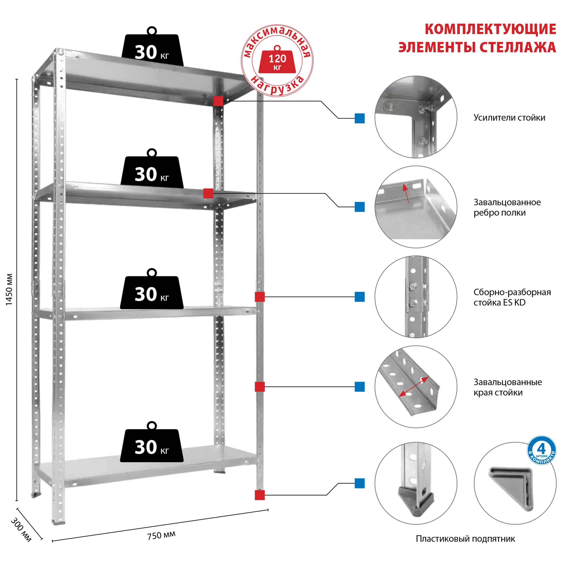 стеллаж es 150kd/75х30/4 окрашенный