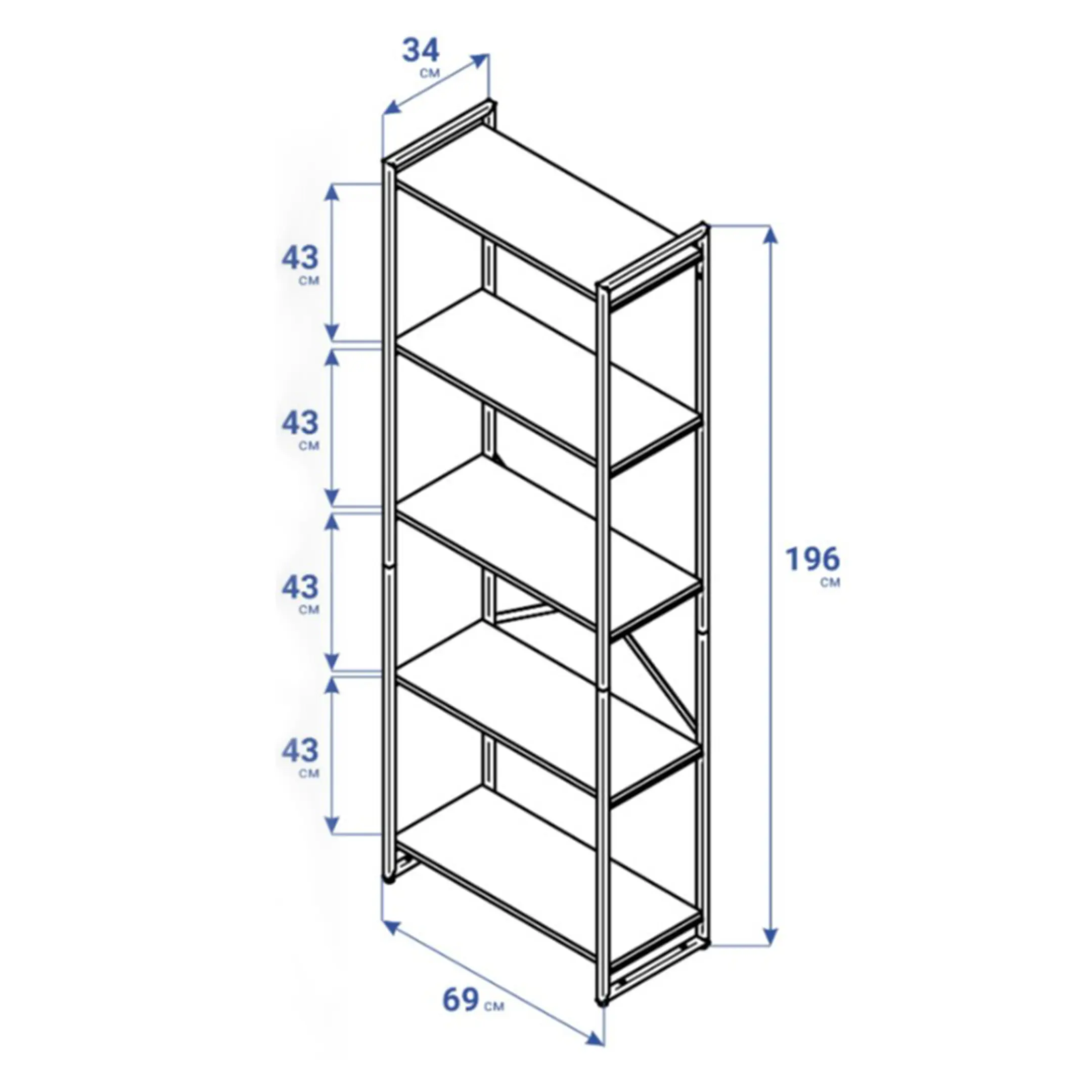 стеллаж gutta 1960х690х340 (5 полок) каркас чёрный, настил коричневый