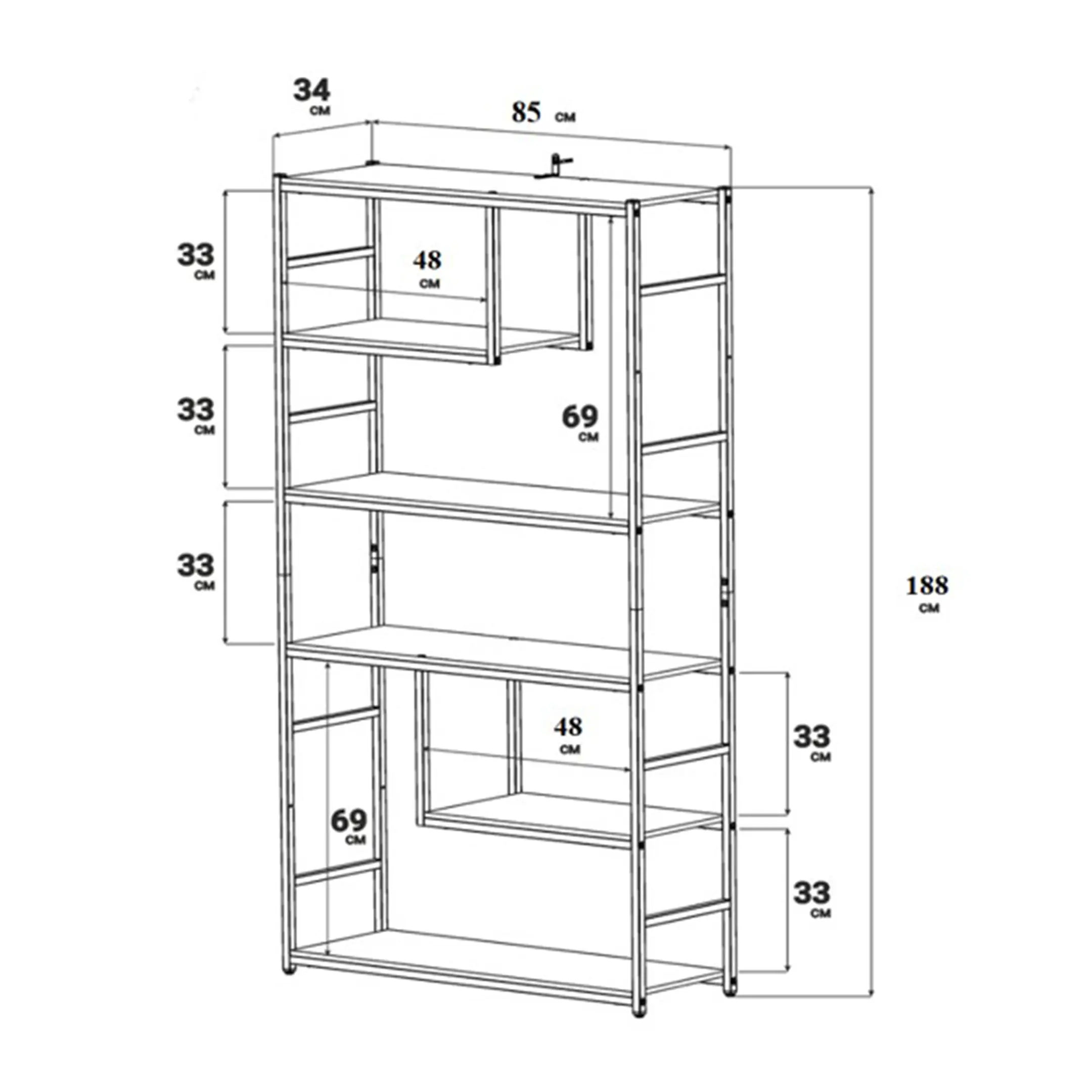 стеллаж gutta 1880х850х340 (6 полок, с декором) каркас белый, настил коричневый